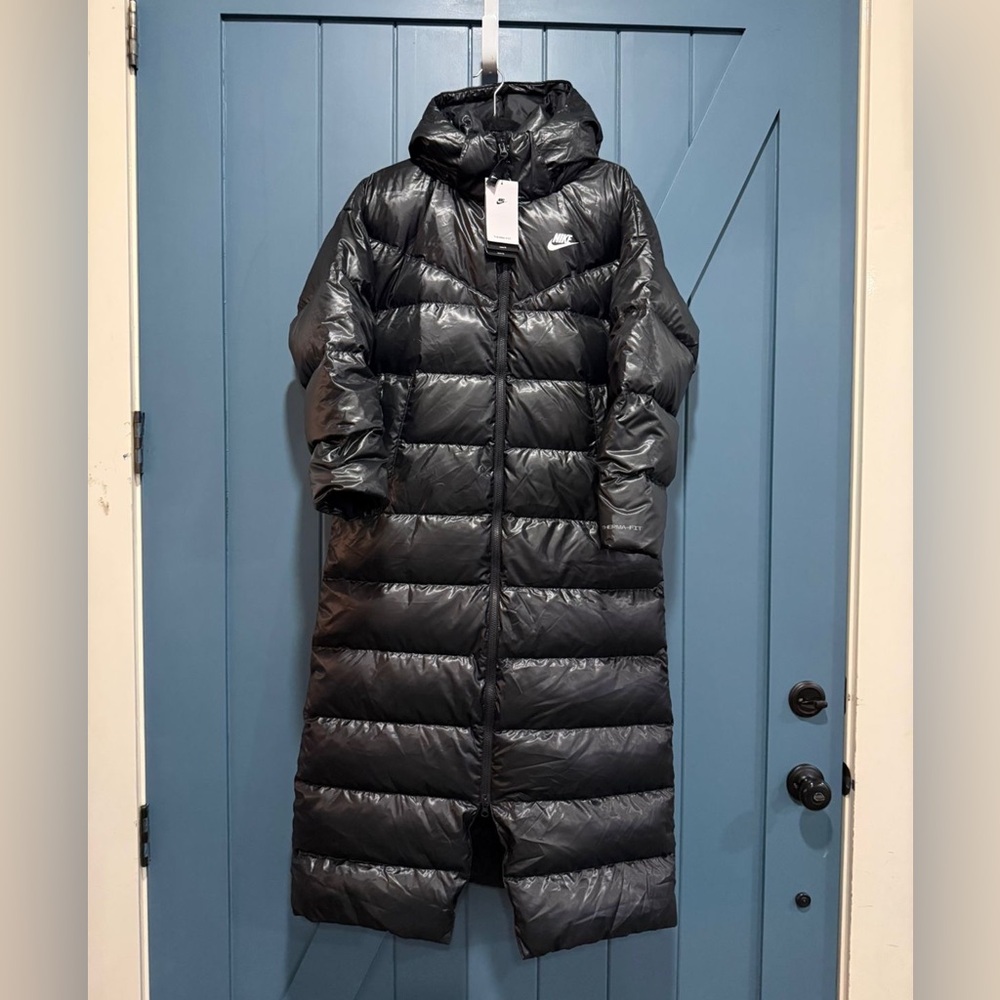 Nike Women's Shiny Black Long Puffer Jacket